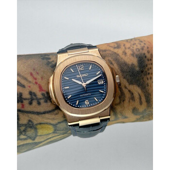 Custom Seiko Mod • Rose Gold Blue Nautilus • 39mm